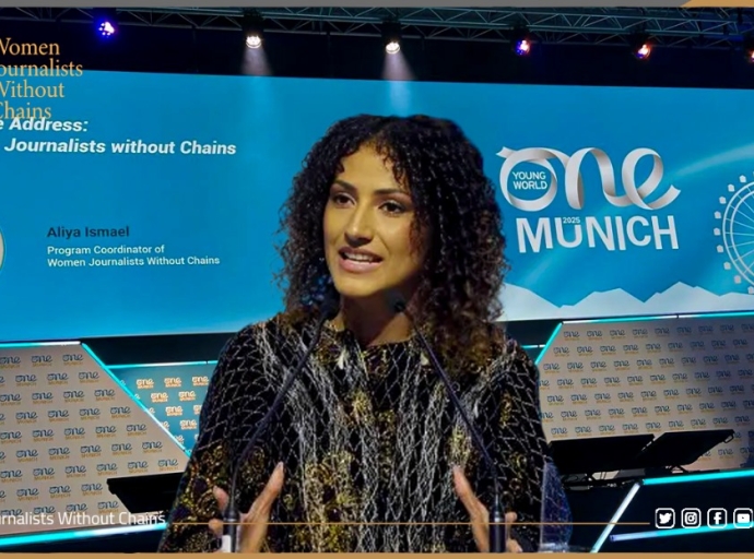 At One Young World Summit, Aliya Ismael Speaks for WJWC, Honors Fallen Journalists